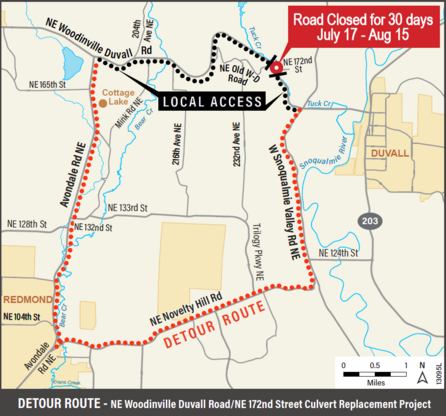 NE Woodinville Duvall Road closure map