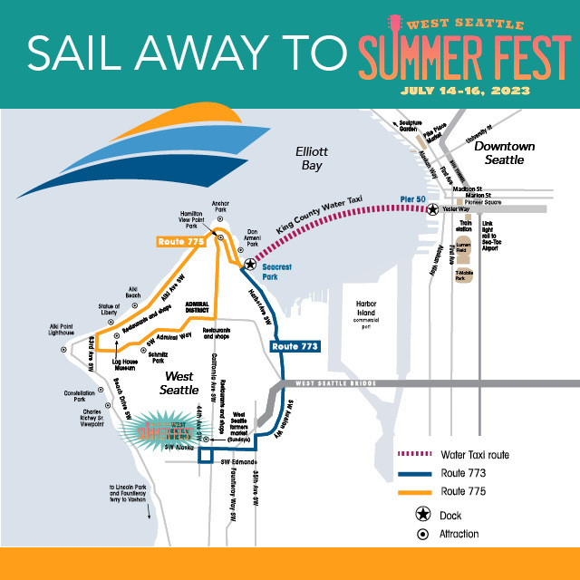 map of ways to get to Summer Fest in West Seattle 
