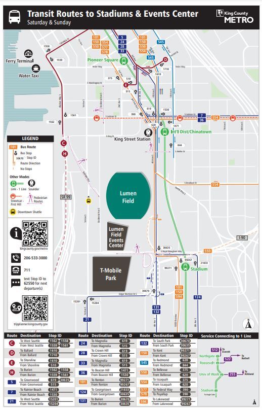 Transit Route  maps for Lumen Field  for Taylor Swift on Saturday and Sunday