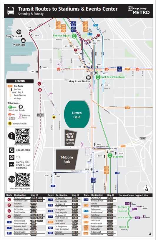 Map of Transit Routes to Stadiums & Events Center