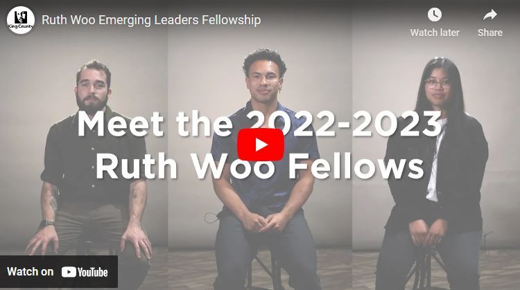 screenshot of the youtube clip with three people and the text "Meet the 2022-2023 Ruth Woo Fellows"