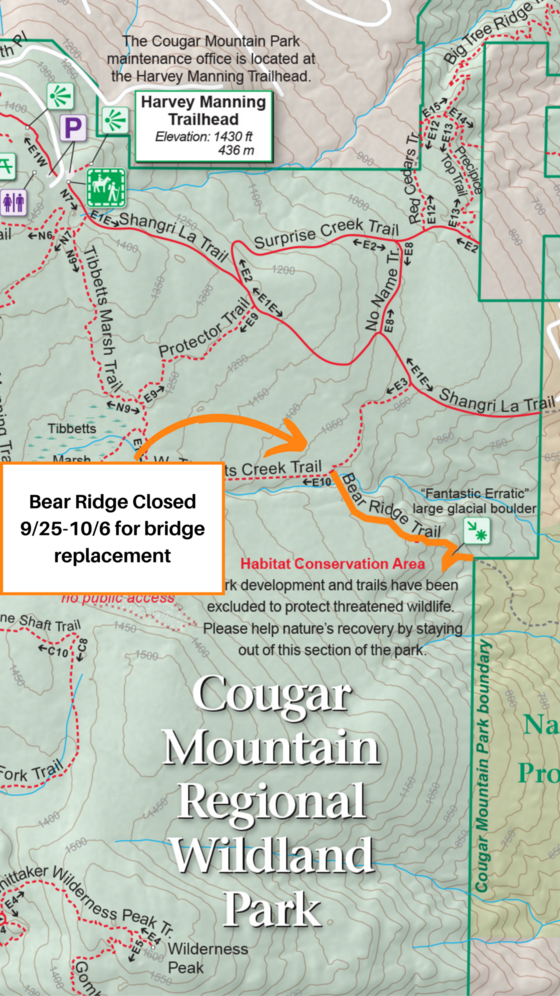 Map of Bear Ridge Trail Closure