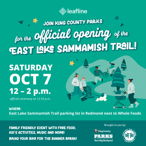 illustration that reads: "Joing is for the official opening of the East Lake Samammish Trail!"