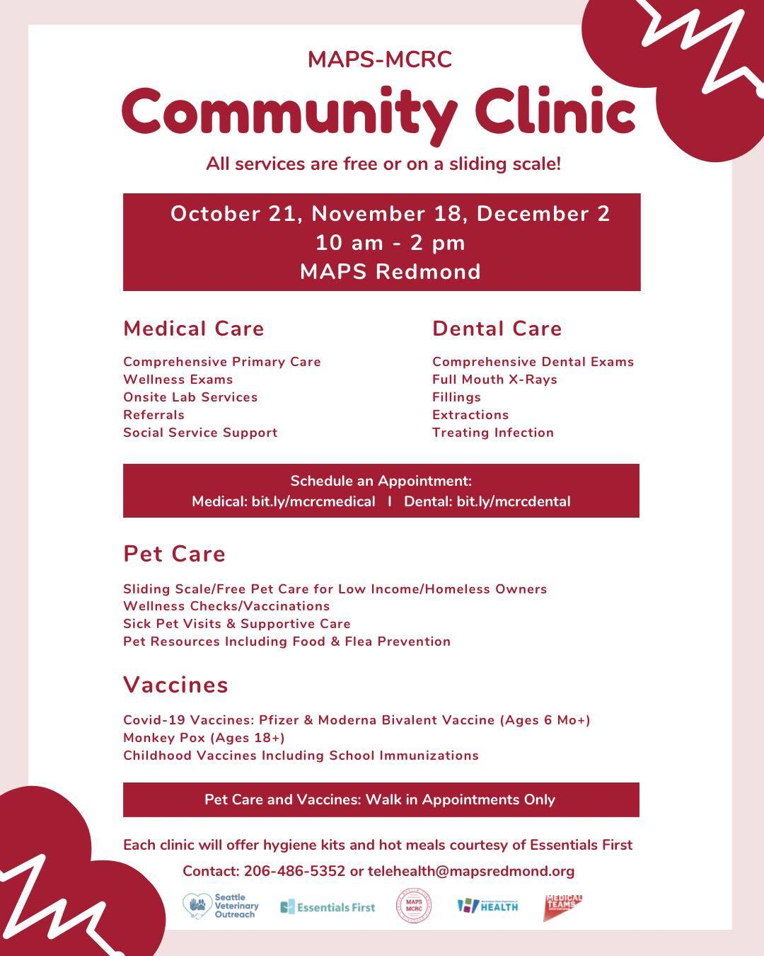 MAPS-MCRC community clinic flyer