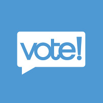 Vote logo in blue square