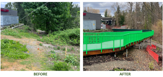 Before and after photo of the ramp.