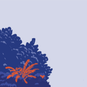 illustration of a blue bush with orange leaves
