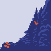 illustration of blue trees on a hillside