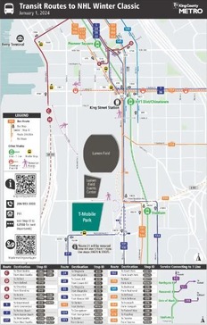 Map of transit routes that go to TMoblie park for winter classic NHL