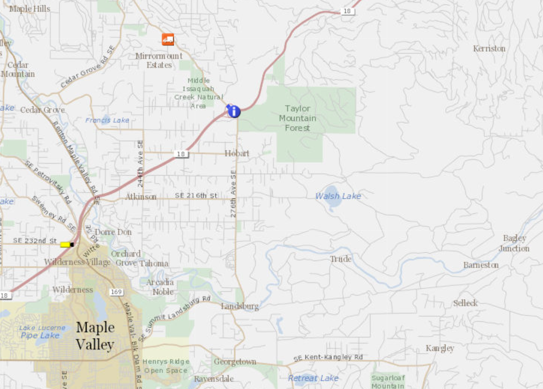 Photo that shows a map of where the Northbound Issaquah-Hobart Road SE lane restrictions will be located at SR 18. 
