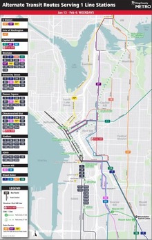 Maps of Alternate Transit Routes Serving 1 Line Stations Jan 13 - Feb 4 Weekdays