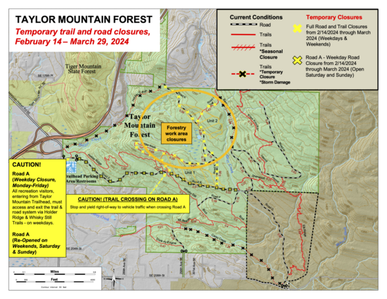 Map of Taylor Mountain trail closures.