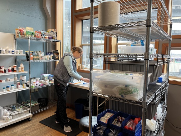 A worker in the new Doney Coe pet clinic