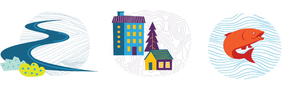 River, Buildings, Tree, Fish