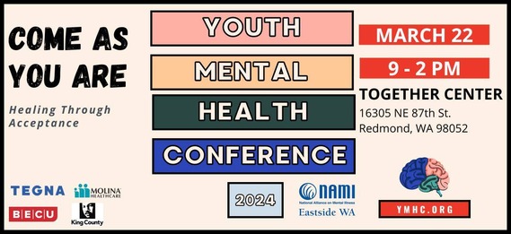 Graphic showing information about NAMI Eastside's Youth Mental Health Conference