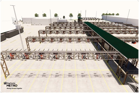 Design of new Metro bus base with lots of chargers