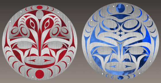 Rendering of Muckleshoot artist medallions featuring representations of a frog and heron
