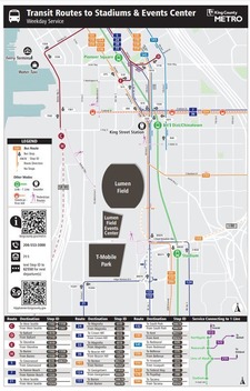 Map of seattle downtown with routes to stadium events on weekdays Highlighted