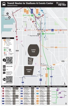 Map of downtown Seattle with routes highlighted to get to stadiums