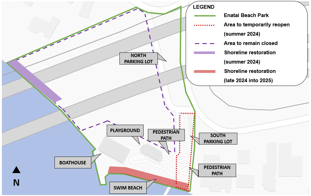 Map of Enatai Beach Park upcoming work areas