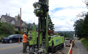 Geotech drilling equipment in the roadway