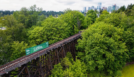 Aerial view of the Wilburton Trestle, a 1,000-foot-long structure that will offer spectacular views of the Bellevue skyline 