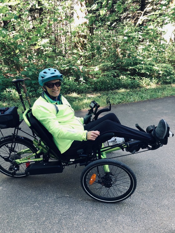 Constituent, Lynn, on her recumbent e-bike