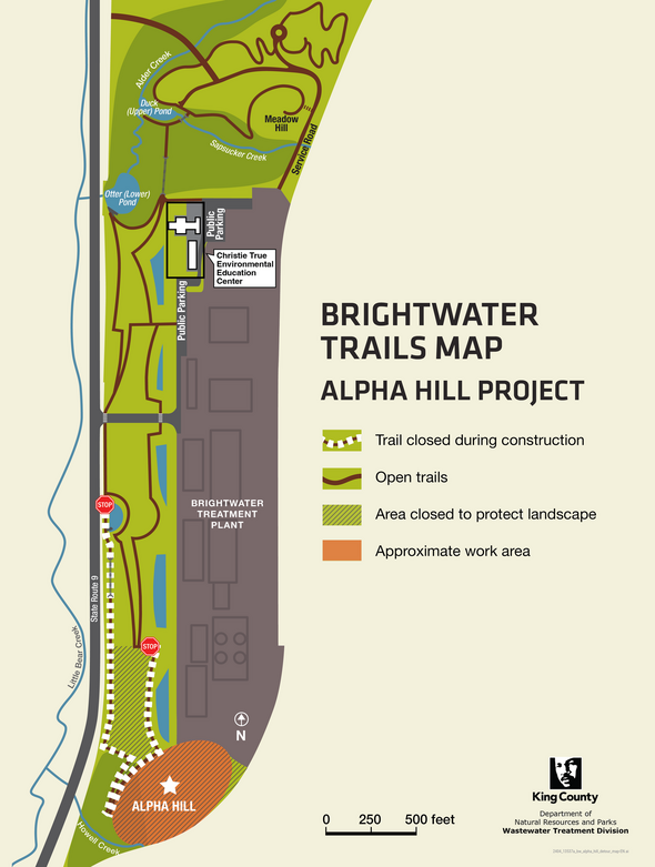 A section of trail in the south trails area will be temporarily closed during construction on Alpha Hill. 