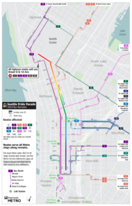 Map of Sunday June 30 reroute for 2024 Pride Parade