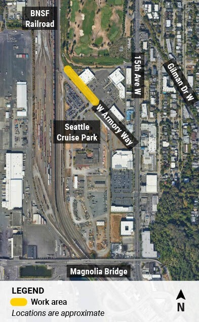 Map showing approximate location of work zone on West Armory Way
