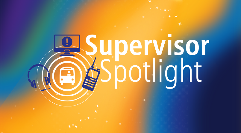 supervisor spotlight and cartoon bus  with computer to radio and headphone