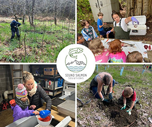 Images of children in the classroom and in the outdoors digging dirt