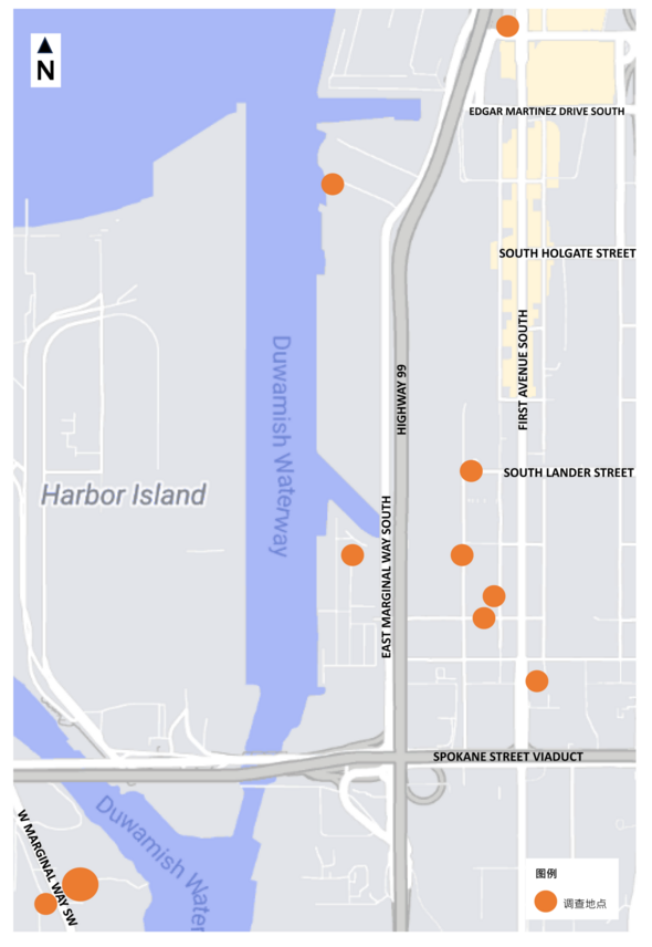 SODO 社区十个调查地点的地图