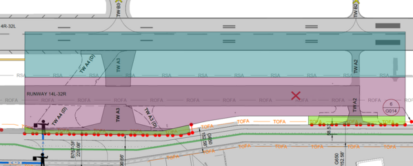 Runway 14L/32R work area map