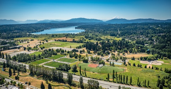 An aerial photo of Marymoor Park