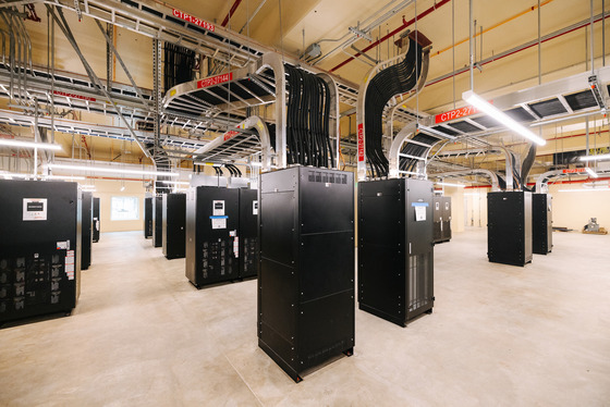 Banks of battery cabinets rest in a recently constructed building at West Point Treatment Plant