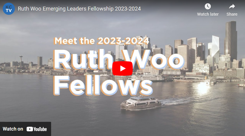 Screenshot of youtube video with waterfront of Seattle "Meet the 2023-2024  Ruth Woo Fellows"