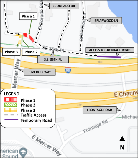 Map of South East 35th Place showing the detours used during air vent installation.