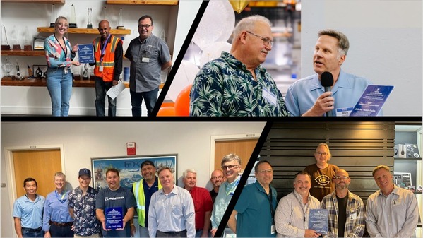 four photos showing groups of people receiving an award