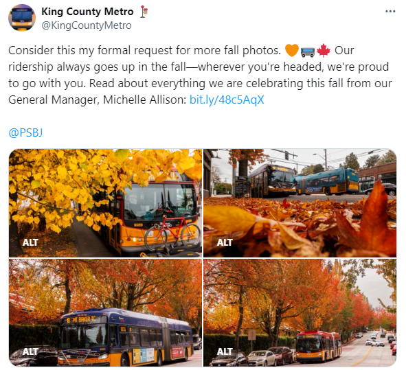 tweet about the beautiful fall pictures and Metro buses