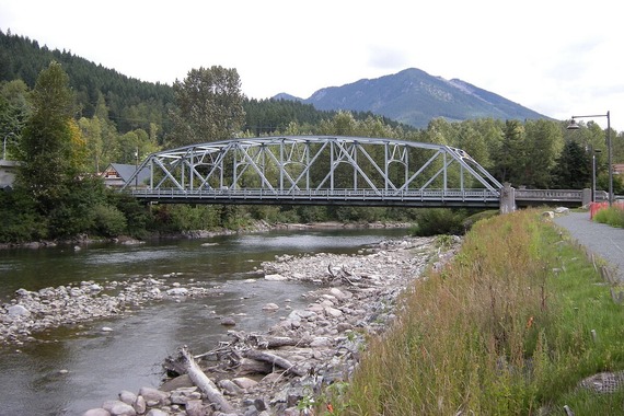 A bridge spans a river in Skykomish, Washington.