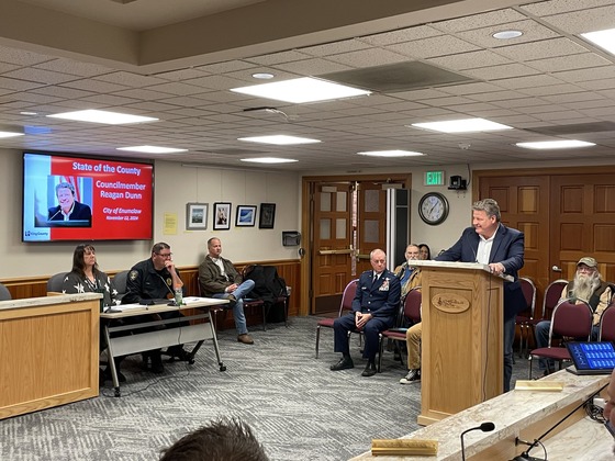 Reagan presenting his State of the County in Enumclaw