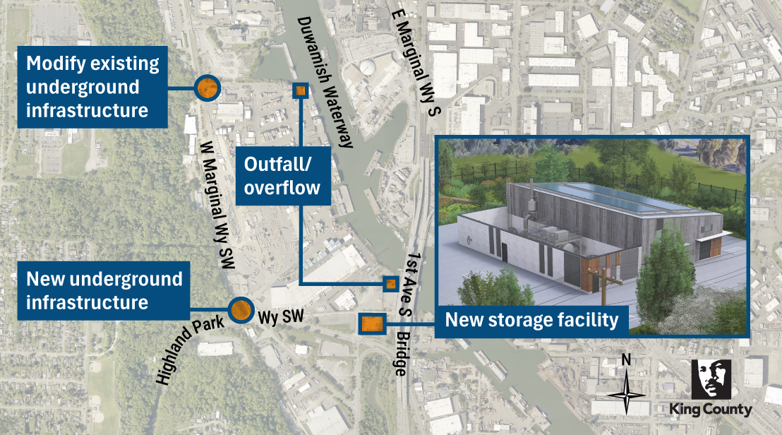 Project map and rendering of new storage facility