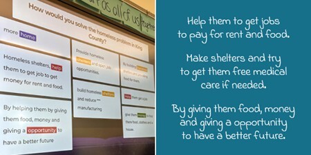 D5 staff used the game Kahoot to have kids propose solutions to homelessness in teams.