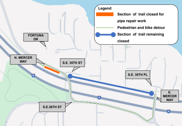 Map of closed section of trail and detours