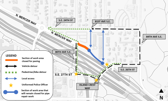 Map of work area closed for final paving between 80th Ave S.E. and 81st Ave S.E.
