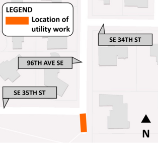 Map of utility work area on 96th Ave SE 