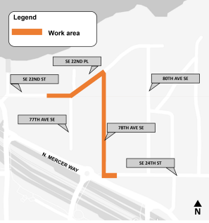 Map of paving area on SE 22nd St, SE 22nd Pl, 78th Ave SE and SE 24th St 