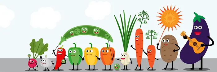 Cartoon vegetables having a party