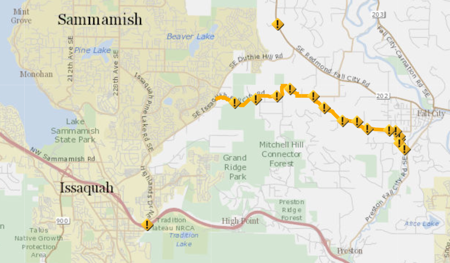 Location of Chip Seal on SE Issaquah Fall City Road between SE Duthie Hill Road and 329th Ave SE